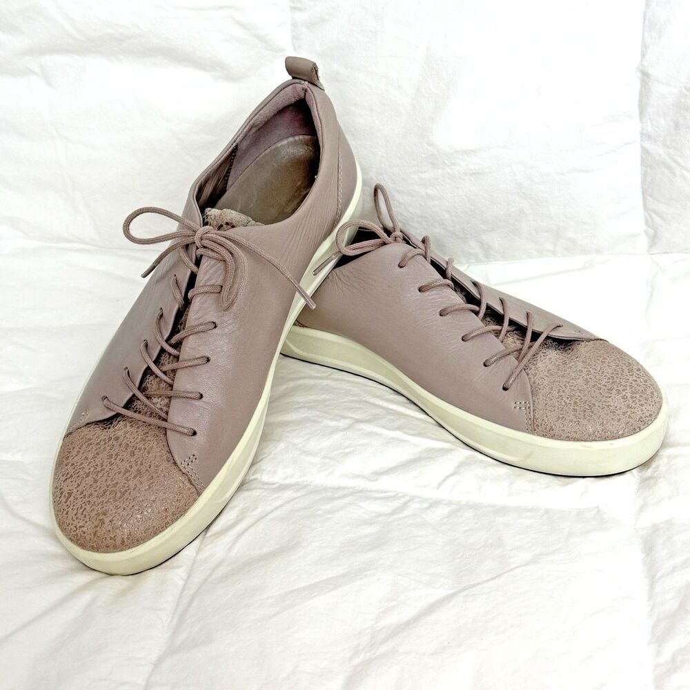 ECCO Soft 7 Women's 40 Rose Gray Leather Lace Up Shoes Sneakers Comfort